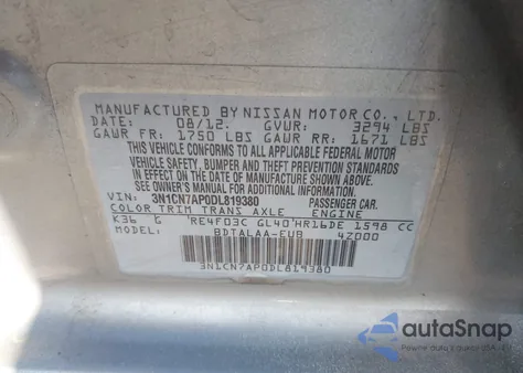 2013 Nissan Versa 1.6 S z USA, uszkodzony, nr VIN 3N1CN7AP0DL819380